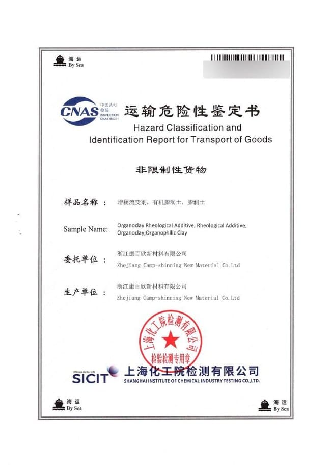 Organoclay transport classification report preview
